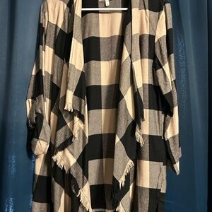 Maurices Black and Cream Plaid Open Front Cardigan